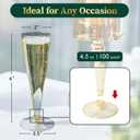 FOCUSLINE 100 Pack Plastic Champagne Flutes, 4.5 Oz Gold Glitter Plastic Champagne Glasses, Disposable Clear Toasting Glasses Recyclable Cups for Wedding Party