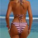 GORGLITTER Women's Striped String Halter Bikini Sets Triangle Beaded Thong Cheeky Swimsuits Cute Resort Bathing Suit (L)