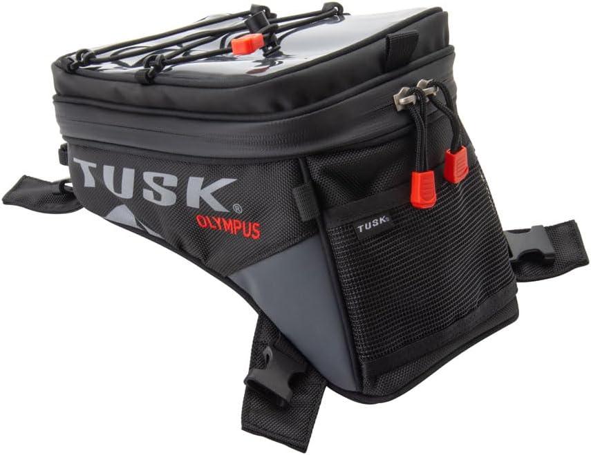 TUSK Olympus Small Tank Bag 4.5L, YKK Zippers, Clear Map/Phone Pocket & Cable Port, Rain Cover, Reflective Logos  Universal Mount for Adventure & Dual Sport Bikes (Black/Grey)