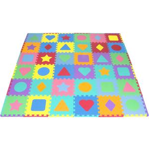 ProSource Kids Puzzle Alphabet, Numbers, 36 Tiles and Edges Play Mat, 12"x12", Abc & 123 (Shapes & Colors)