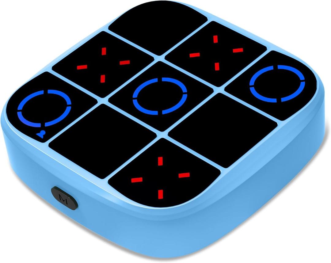 Tic-Tac-Toe Bolt Game, 4-in-1 Handheld Puzzle Games Console, Electronic Tic-Tac-Toe Game for Educational and Memory Growth, Portable Travel Games for Car Ride, Board Games for Kids and Adults (Blue)