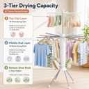 Clothes Drying Rack Foldable with Rolling Wheels, Portable Laundry Drying Rack with 16 Aluminum Arms, Stable 4-Leg Base, 360° Rotating Design for Indoor Outdoor (Double-tier without shoe rack)