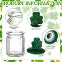 Yungyan 4 Pcs St. Patrick's Day Candy Jar with Shamrock Ceramic Lid Clear Glass Shamrock Cookie Jar St Patricks Day Decorations for Candy Dish Cookie Chocolate Irish Table Party Supplies