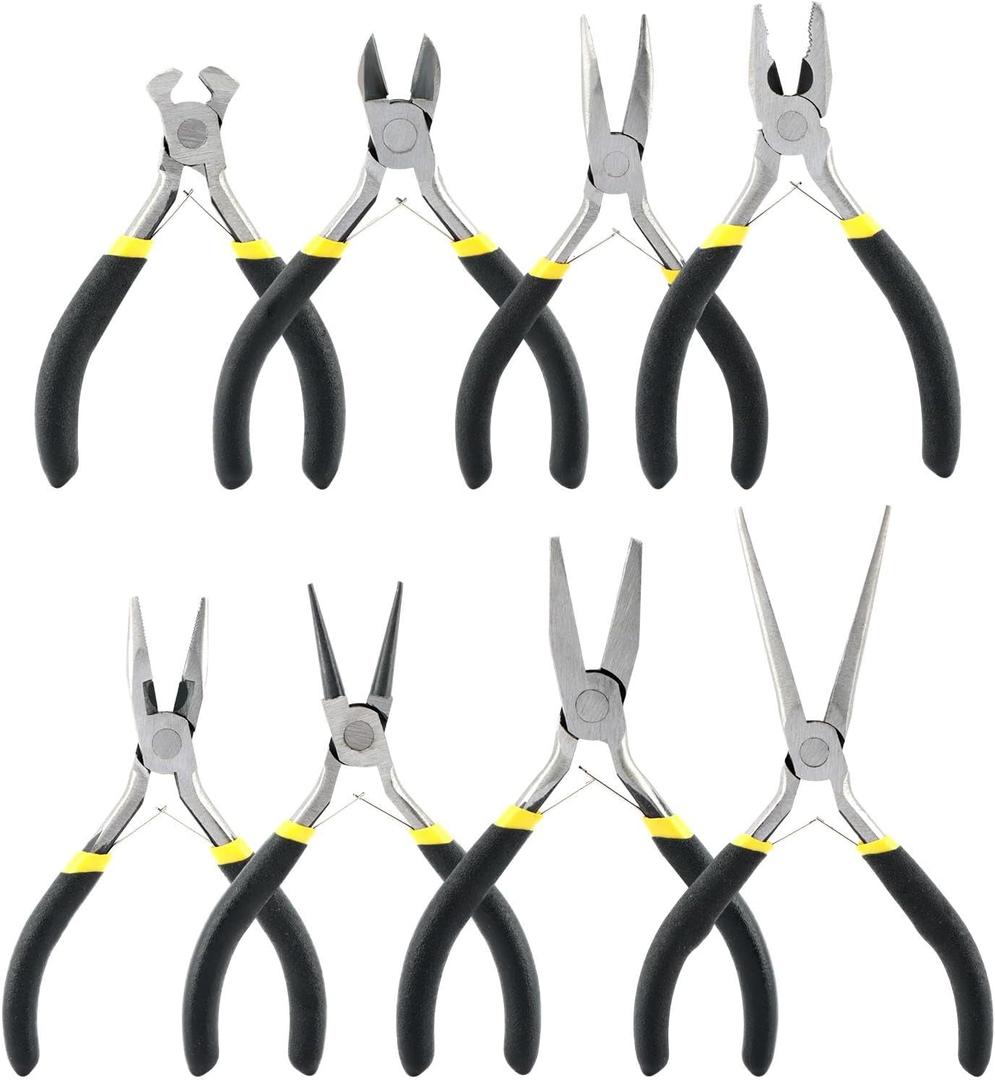 Mini Pliers Set, 8pcs Long Nose Pliers with Comfort Grip Handles for Making Crafts, Electronic Repairing & Jewelry, Multi Purpose Jewelry Making Tools, DIY Nippers Repair Tool Kit