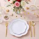 LIYH 100 Pcs White Plastic Plates with Gold Rim - Scalloped Plastic Disposable Plates Includes Dessert & Dinner Plate Heavy Duty Tableware Dishes for Birthday Party 50 Guests