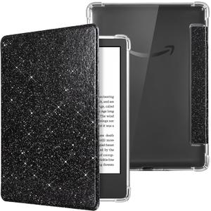 CoBak Case for 6" Kindle 11th Gen (2024 and 2022 Release) - Ultra Slim Transparent Clear TPU Back Shell Protective Cover with Auto Wake/Sleep for Kindle 11th Generation 2024 Release, Glitter Black