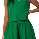 Verdusa Girl's 2 Piece Outfits Sleeveless Blouse Top and Wide Leg Shorts Set (Green,10Y)