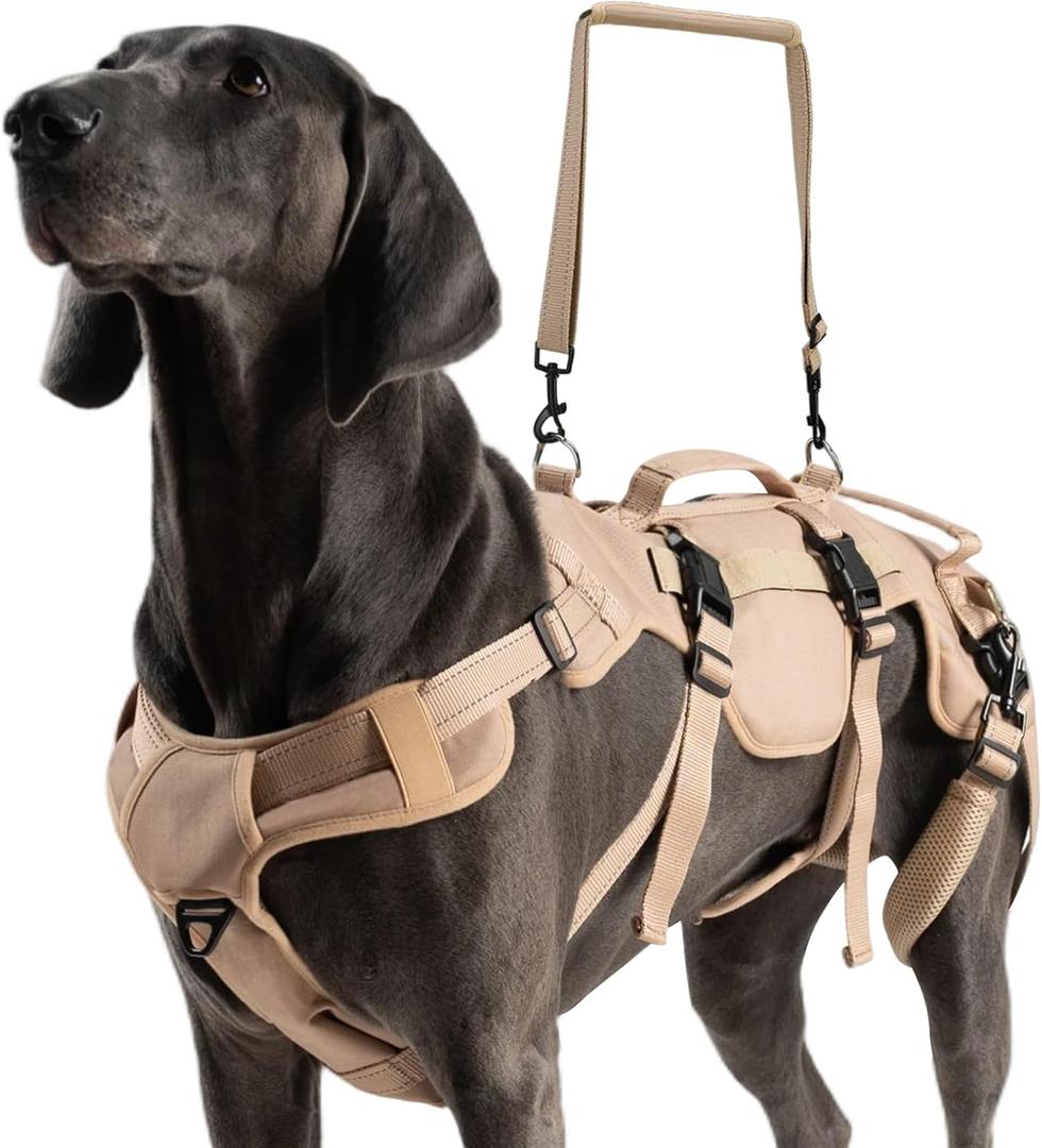 BINGPET Dog Lift Harness for Large Dogs,Full Body Support Rehabilitation Dog Sling Carrier with Handles,Reflective Multifunctional Mobility Assistance Vest for Senior Pets Joint Injuries,Arthritis,L (Khaki)