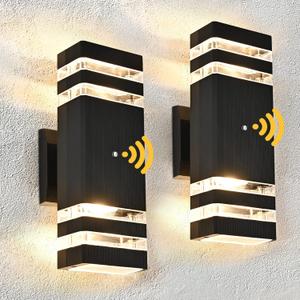 Dusk to Dawn Sensor Outdoor Wall Light, 2 Pack Waterproof Wall Sconce, Black Exterior Up and Down Light Fixtures for Porch Patio Hallway Corridor Garage