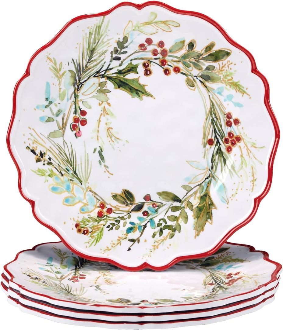 Certified International Christmas Gatherings 11" Melamine Dinner Plates, Set of 4 (Large)