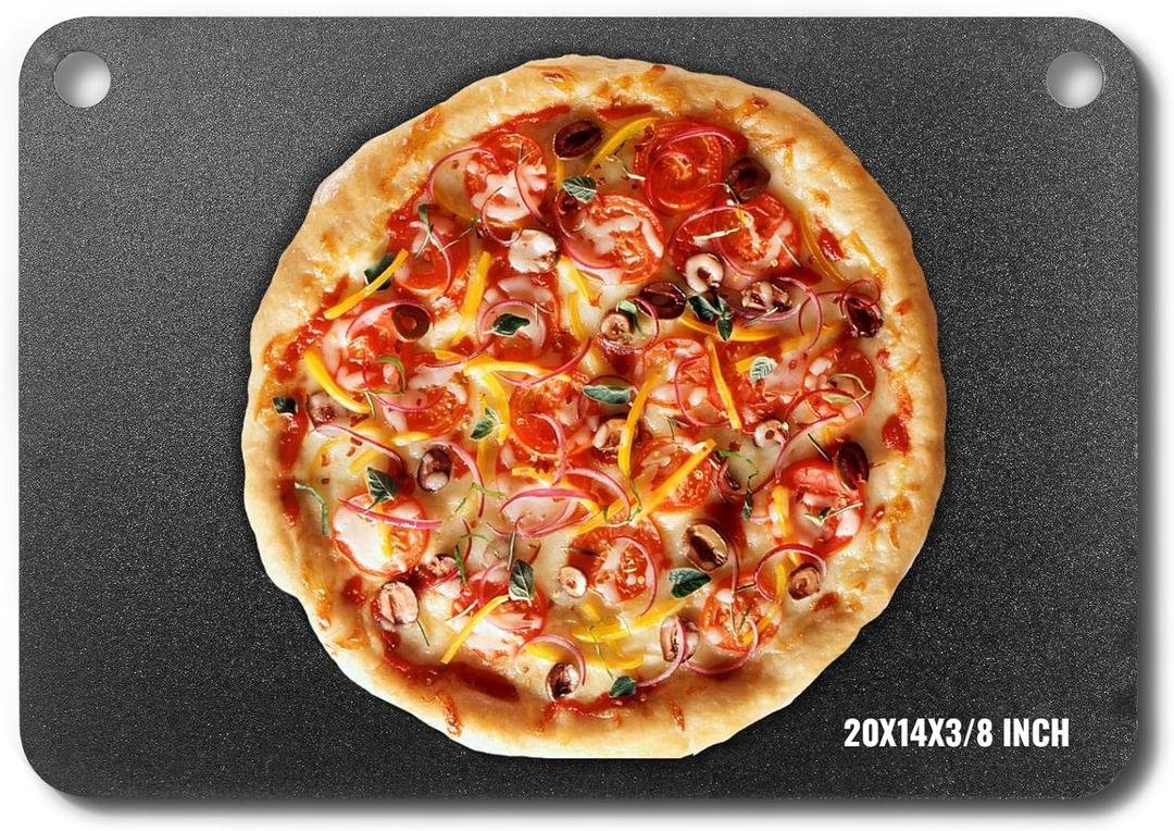 VEVOR Pizza Steel, 20" x 14" x 3/8" Pizza Steel Plate for Oven, Pre-Seasoned Carbon Steel Pizza Baking Stone with 20X Higher Conductivity, Heavy Duty Rustproof Pizza Pan for Outdoor Grill, Indoor Oven (Black)