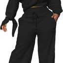 Sexycherry Casual 2 Piece Outfits for Women Sexy Long Sleeve Sweatsuit Jogging Long Pants Sets Tracksuit with Pockets (X-Large, Black)