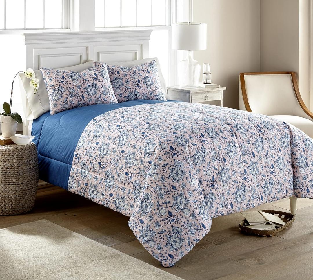 Thermee Micro Flannel Twin-Size Comforter Set, Plush, Soft and Warm Bedding, Machine Wash & Dry, Floral Garden