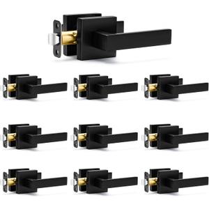 Sopoby 10 Pack Passage Door Handles Matte Black Door Knobs, Interior Door Knobs Square Heavy Duty Non-Locking Handlesets Hall Closet Handles, Reversible for Right & Left Sided Doors