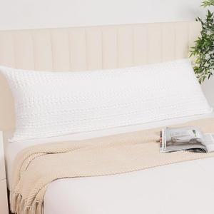 PHF 100% Cotton Waffle Body Pillowcase with Zipper, 1 Pack 20" x 54" Soft Skin-Friendly Pillow Sham, No Filling, Aesthetic Woven and Breathable Waffle Weave Body Pillow Cover for Bed, White
