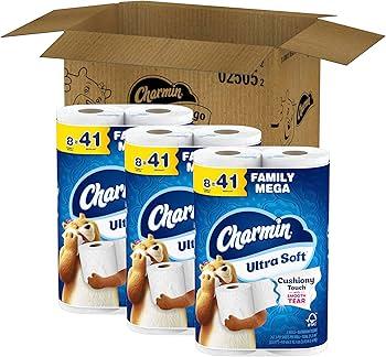 Charmin Ultra Soft Cushiony Touch Toilet Paper, 8 Family Mega = 41 Regular Rolls, White