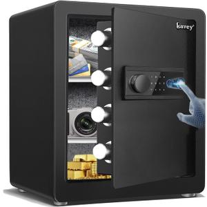 Kavey 2.0 Cub Biometric Safe Box, Fingerprint Safe with Backlit Touch Screen Keypad and Dual Alarm System, Steel Security Lock Box With Mute Function and LED Light, 12.59"D x 14.96"W x 17.72"H