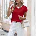 WIHOLL Womens Summer Tops Cap Sleeve Sweater V Neck Shirts Beach Vacation Clothes Business Casual Fashion Clothing (Red, S)