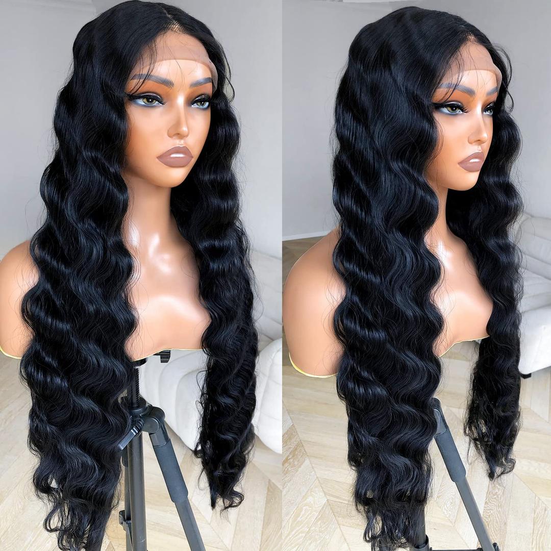 BlackSwern HD Lace Front Wigs Deep Wave Crimps Hair Glueless Wigs Pre Plucked, Melted Hairline Lace Wig for Black Women