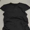 Aoxjox Women's Cap Sleeve T-Shirts Crew Neck Velura Ruched Tee Without Padded Workout PlushFlex Gym Yoga Crop Top (Black) XS