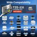 TZE-231 Label Maker Tape 12mm 0.47 Laminated Black on White Replacement for TZ TZE TZE231 1/2" x 8m Tape Cassette for Ptouch PT-D220 PTD220 D220 PT-D210 PTD210 PT-H110 PT-D200 PT-D400 D410 (5 Packs)