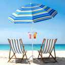 paramondo Portable Beach Umbrella with Cup Holder - 6.5FT Blue and White Striped Sun Umbrella, Adjustable Aluminum Alloy Pole, Windproof & UV Protection for Sand, Patio, and Backyard, Summer Carnival