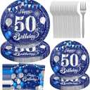 50th Birthday Decorations for Men, 96PCS 50th Birthday Decor 50th Birthday Plates and Napkins Blue and Silver Happy 50th Birthday Decorations 1974 50 Year Old Mens Birthday Decorations Serves 24
