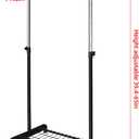 LiaMeE Adjustable Clothing Rack for Hanging Clothes, Heavy Duty Garment Rack with WheelsFree Standing Rolling Clothes Rack with Shelf & Grid, Easy Assembly Standard Rod, Black & Chrome