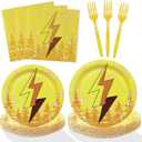 96Pcs Lightning Birthday Decorations Plates Set 24 Guests Paper Plates Napkins Forks Party Supplies (Yellow)