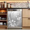 Dishwasher Magnet Cover, Dishwasher Magnetic Decoration, Embossed Flower-Themed Sticker, Dishwasher Refrigerator Protection Magnetic Kitchen Art Decoration 23x25.5 inches (Silver Embossed Floral 2)