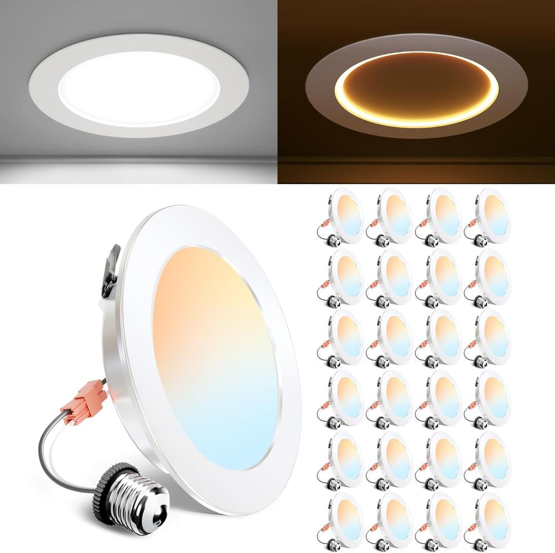 Ensenior 24 Pack 4 Inch 5CCT LED Can Lights with Night Light, Retrofit Led Recessed Lighting, Dimmable, 7W 120V, 700LM, IC Rated - FCC