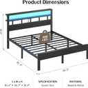 Queen Size Bed Frame with Charging Station and LED
Metal Platform Bed with Headboard, 2-Tier Wooden Storage Shelves, No Box Spring Needed, Easy Assembly, Under-Bed Space,Black