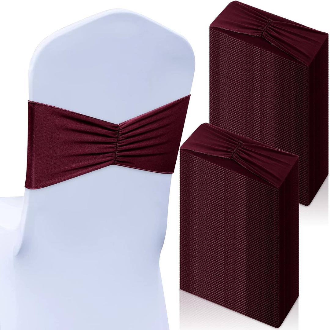 Moukeren 50 Pcs Spandex Chair Sashes Bows Stretch Chair Bands Slider Sashes Elastic Ties Ribbon Covers for Wedding Party Events Ceremony Birthday Banquet Decorations(Jujube Red)