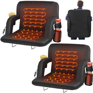 Heated Stadium Seats for Bleachers with Back Support, Black, 21“ 2pc