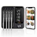 4-Probe WiFi Wireless Meat Thermometer with 360°Readable LCD Standalone Base, WiFi and Bluetooth 5.3 Unlimited Range, IPX8 Waterproof Food Kitchen Thermoemter for BBQ, Grill, Smoker, Oven, Rotisserie