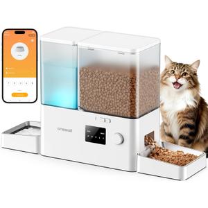 oneisall WiFi Automatic Cat Feeder and Water Dispenser, 2-in-1 Timed Cat Feeder and Gravity-Fed Water System, 36Cups/8.5L Large Capacity Pet Feeder, Easy-Clean Dry Food Dispenser with APP Control