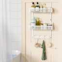 Hocookeeper Over the Door Organizer, Over The Door Hooks & Baskets - 12 Hooks & 2 Mesh Baskets Back of Door Storage Organizer for Bathroom, Kitchen, Bedroom (White)