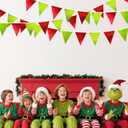 Red and Green Metallic Fabric Triangle Pennant Banner Flag Bunting Garland for Merry Grinchmas Birthday Baby Shower Bachelorette Xmas Holiday Christmas Holiday New Year Party Decorations Supplies