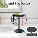 LSK Metal Sunglasses Organizer, Glasses Holder Stand with Storage Tray, Eyeglasses Holder with Anti-Slip Pads for Tabletop, Desk, Dresser, Matte Black
