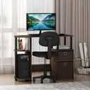 Furinno Jaya 38.4-Inch Wide Desk with 2 Bin Drawers, Brown Walnut