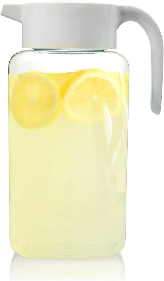 Arrow Home Products 1 Gallon Plastic Pitcher with Lid - Clear Plastic Pitcher for Refrigerator, Fill with Cold Drinks - BPA Free, Space-Saving Rectangular Design - Fill with Lemonade, Milk, Juice