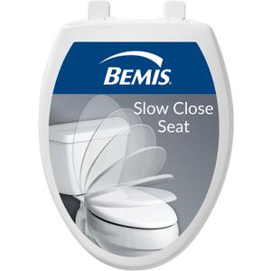Bemis 7300SL Slow Close Toilet Seat, Hinges Never Loosen, Durable Plastic, Made in USA, Elongated, White