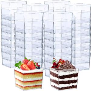 Zubebe 100 Pack 3 oz Square Plastic Cups, Appetizer Dessert Cups Clear Plastic Disposable Small Tumbler for Ice Cream, Fruit Puddings, Desserts, Appetizers Summer Wedding Party Catering Supplies