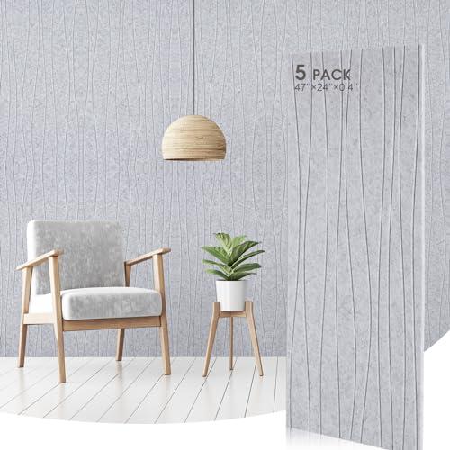 Coume 5 Pack Art Acoustic Panels Sound Absorbing 47x23.6x0.4 Inch Large Self Adhesive Sound Dampening Decorations Noise Reduction Soundproof Wall Panels for Home Office Studio(Gray)