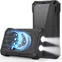 Solar Charger Power Bank,36000mAh Portable Wireless Charger with USB-C in/Output,15W Fast Charging External Battery Pack Built in 4 Cables,Three Inputs Phone Portable Charger (Black, 36000mAh)