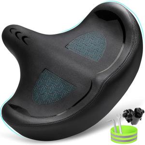 Oversized Bike Seat for Men & Women Comfort, Extra Wide Bicycle Seat Cushion, Comfortable Wing Padded, Large Replacement Bike Saddle for Peloton Bike, Stationary Exercise Bike, City Bike, Ebike (Black)