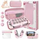 Pink Travel Carrying Case Accessories Kit Compatible with Nintendo Switch OLED. Pink Switch OLED Hard Protective Cover, Adjustable Stand, Screen Protector & Cute Thumb Grips 10 in 1 Gift.