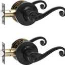 2PK Matte Black Door Handles Interior, Reversible Square Door Levers Knob for Hallway, Bedroom, Bathroom (with Lock, Privacy)