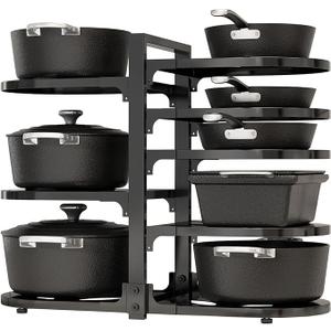 Adjustable Heavy Duty Pots and Pans Organizer Under Cabinet, 8-Tier Pot and Pan Organizers Inside Cabinet, Kitchen Cabinet Organizers and Storage, Black
