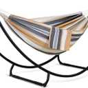 SUNCREAT Portable Large Hammock with Stand, Two Person Hammock with Stand Included, Patent Pending, Coffee White